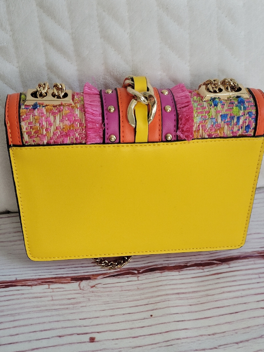 Aldo Vibrant Multi-Color Chain Shoulder Bag - Yellow & Pink - Picture 5 of 7